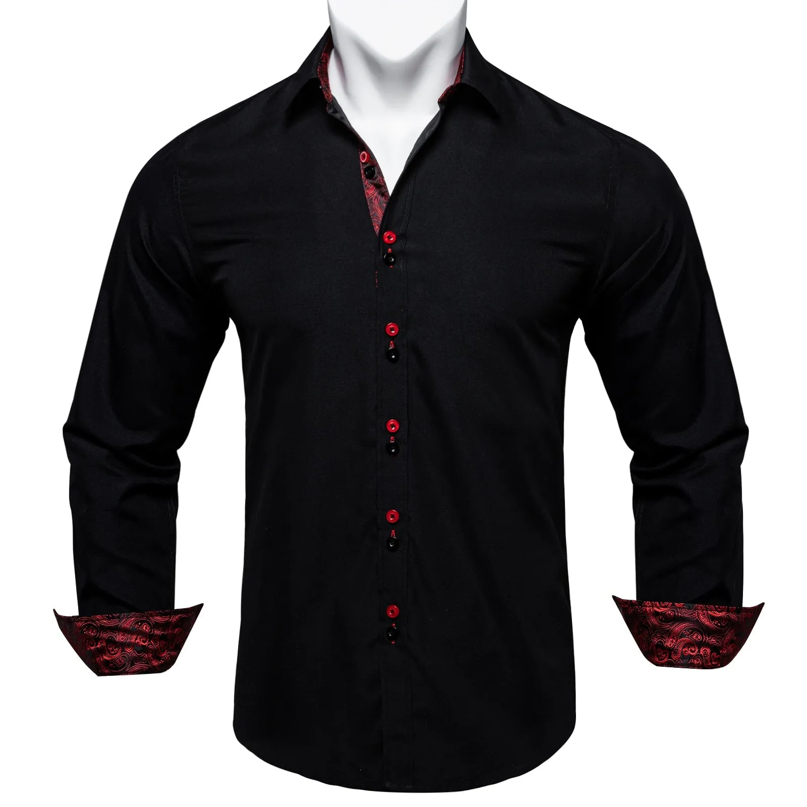 Men's Shirt Long Sleeve Red Solid Blue Paisley Color Contrast Dress Shirt for Men's Button-down Collar Clothing