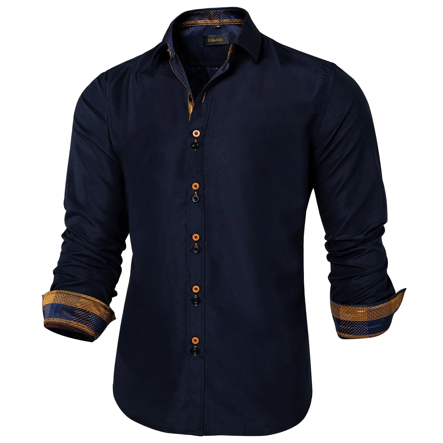 Men's Shirt Long Sleeve Red Solid Blue Paisley Color Contrast Dress Shirt for Men's Button-down Collar Clothing