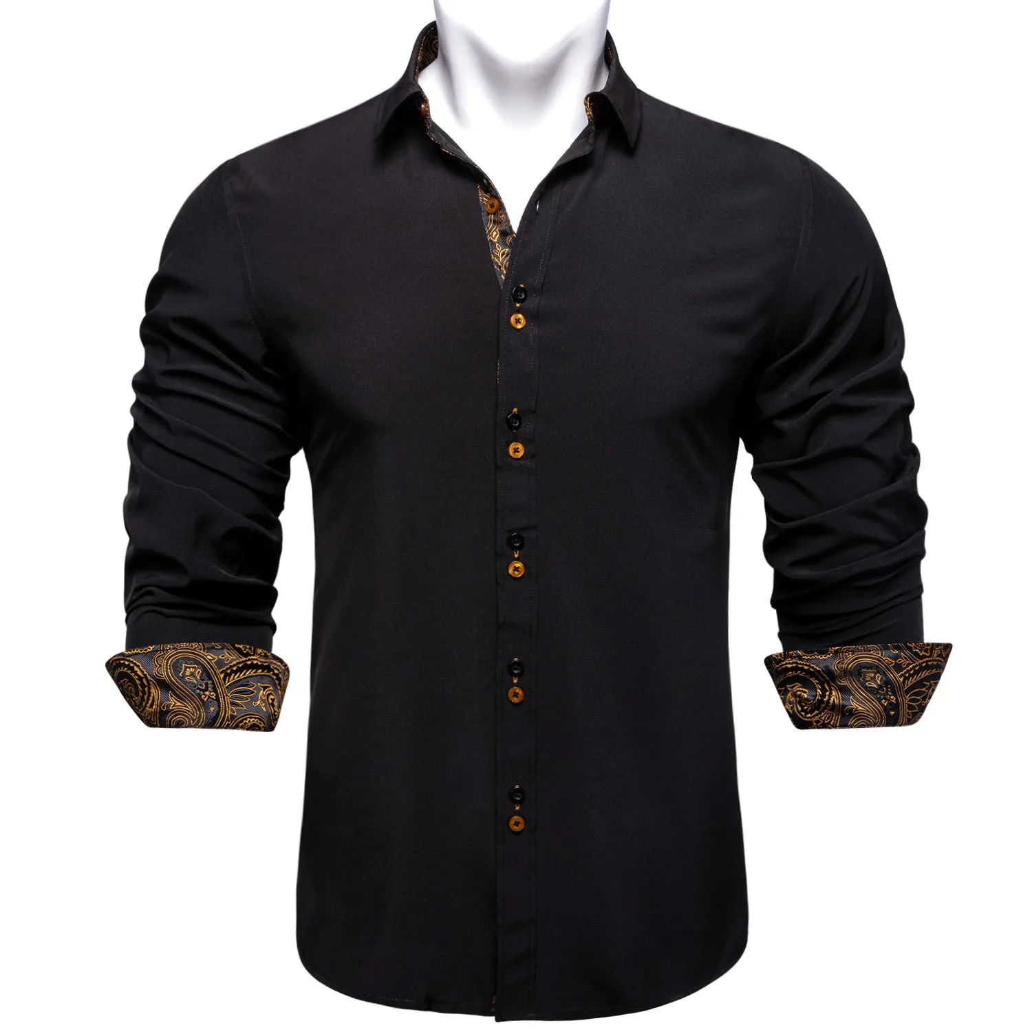 Men's Shirt Long Sleeve Red Solid Blue Paisley Color Contrast Dress Shirt for Men's Button-down Collar Clothing