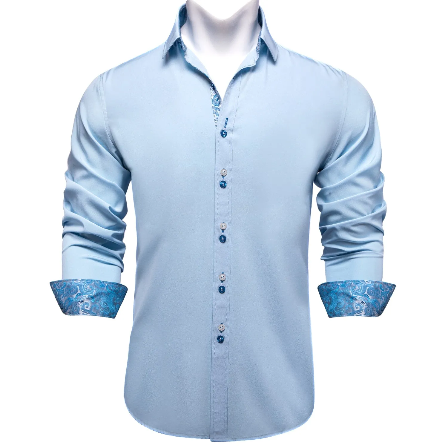 Men's Shirt Long Sleeve Red Solid Blue Paisley Color Contrast Dress Shirt for Men's Button-down Collar Clothing