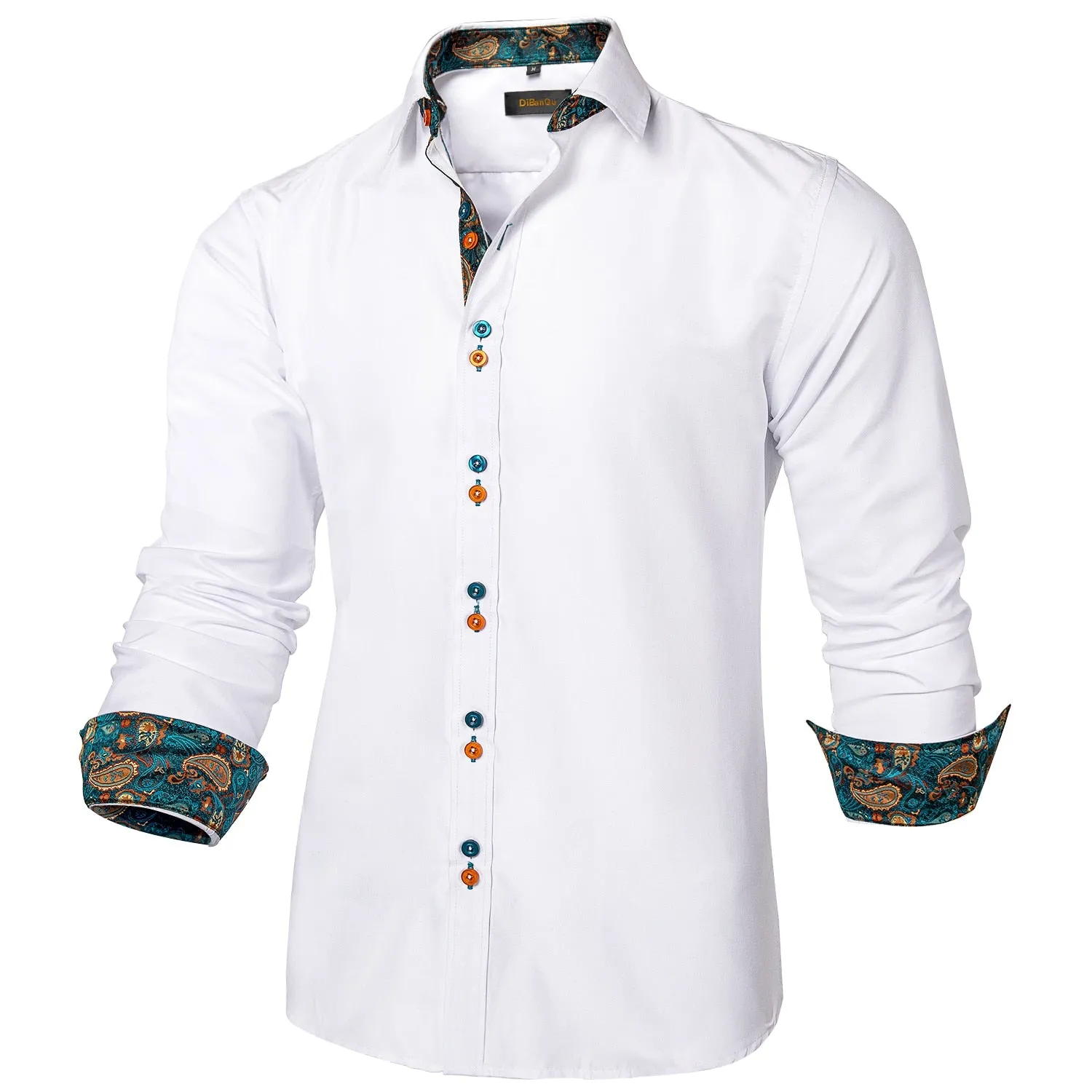 Men's Shirt Long Sleeve Red Solid Blue Paisley Color Contrast Dress Shirt for Men's Button-down Collar Clothing