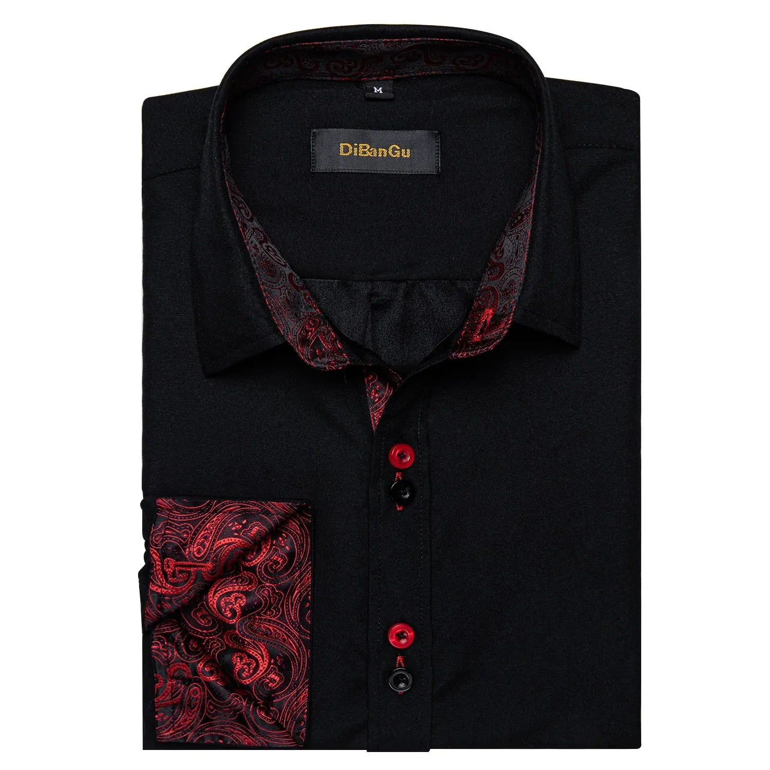 Men's Shirt Long Sleeve Red Solid Blue Paisley Color Contrast Dress Shirt for Men's Button-down Collar Clothing