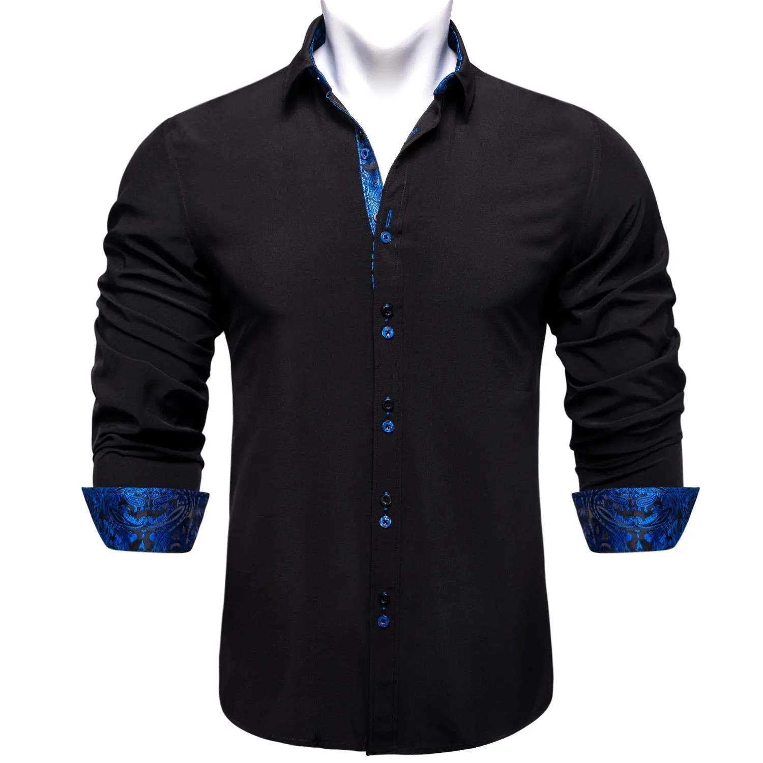 Men's Shirt Long Sleeve Red Solid Blue Paisley Color Contrast Dress Shirt for Men's Button-down Collar Clothing