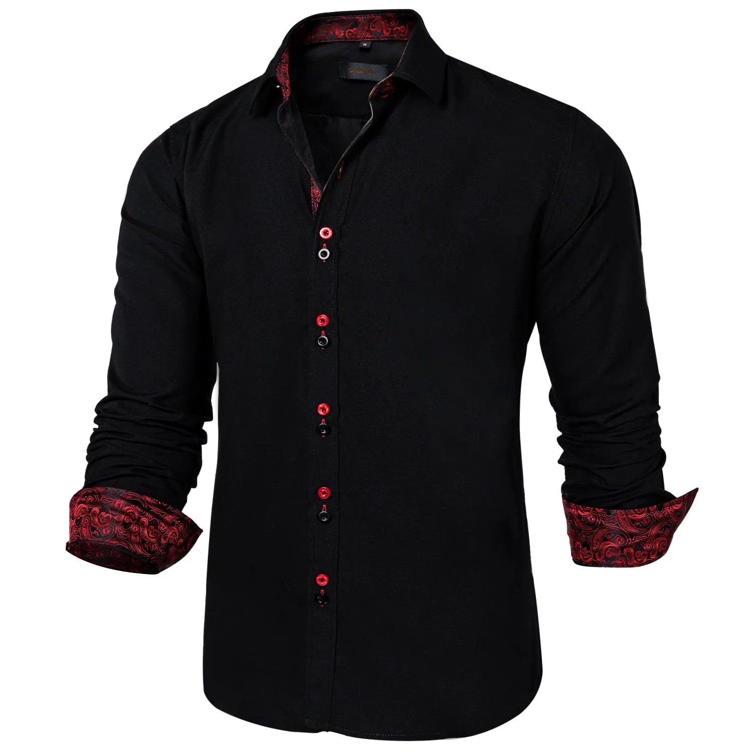 Men's Shirt Long Sleeve Red Solid Blue Paisley Color Contrast Dress Shirt for Men's Button-down Collar Clothing