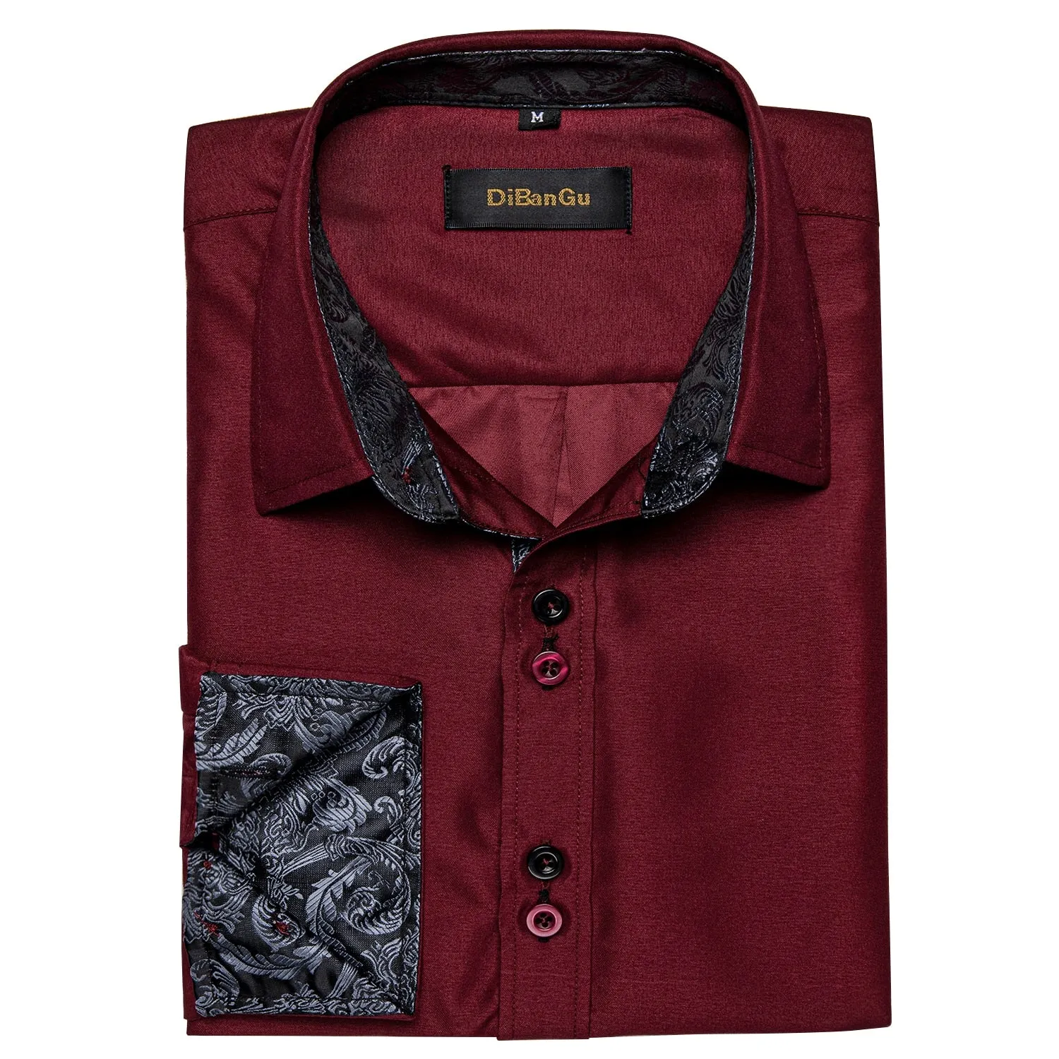 Men's Shirt Long Sleeve Red Solid Blue Paisley Color Contrast Dress Shirt for Men's Button-down Collar Clothing