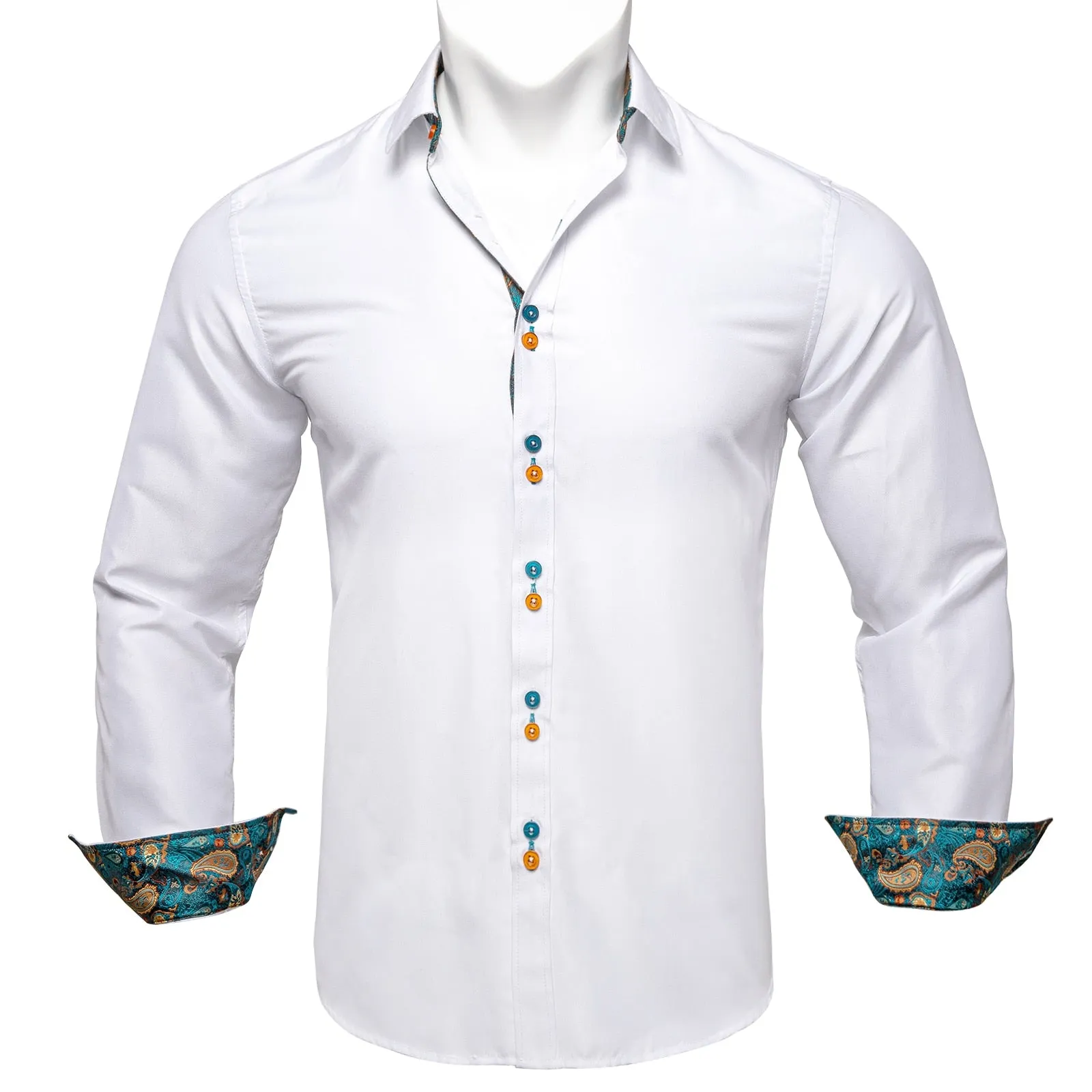 Men's Shirt Long Sleeve Red Solid Blue Paisley Color Contrast Dress Shirt for Men's Button-down Collar Clothing