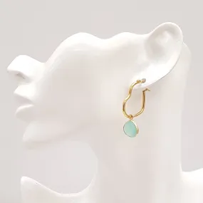 Mint Chalcedony Single Drop Heart Hoop Earrings