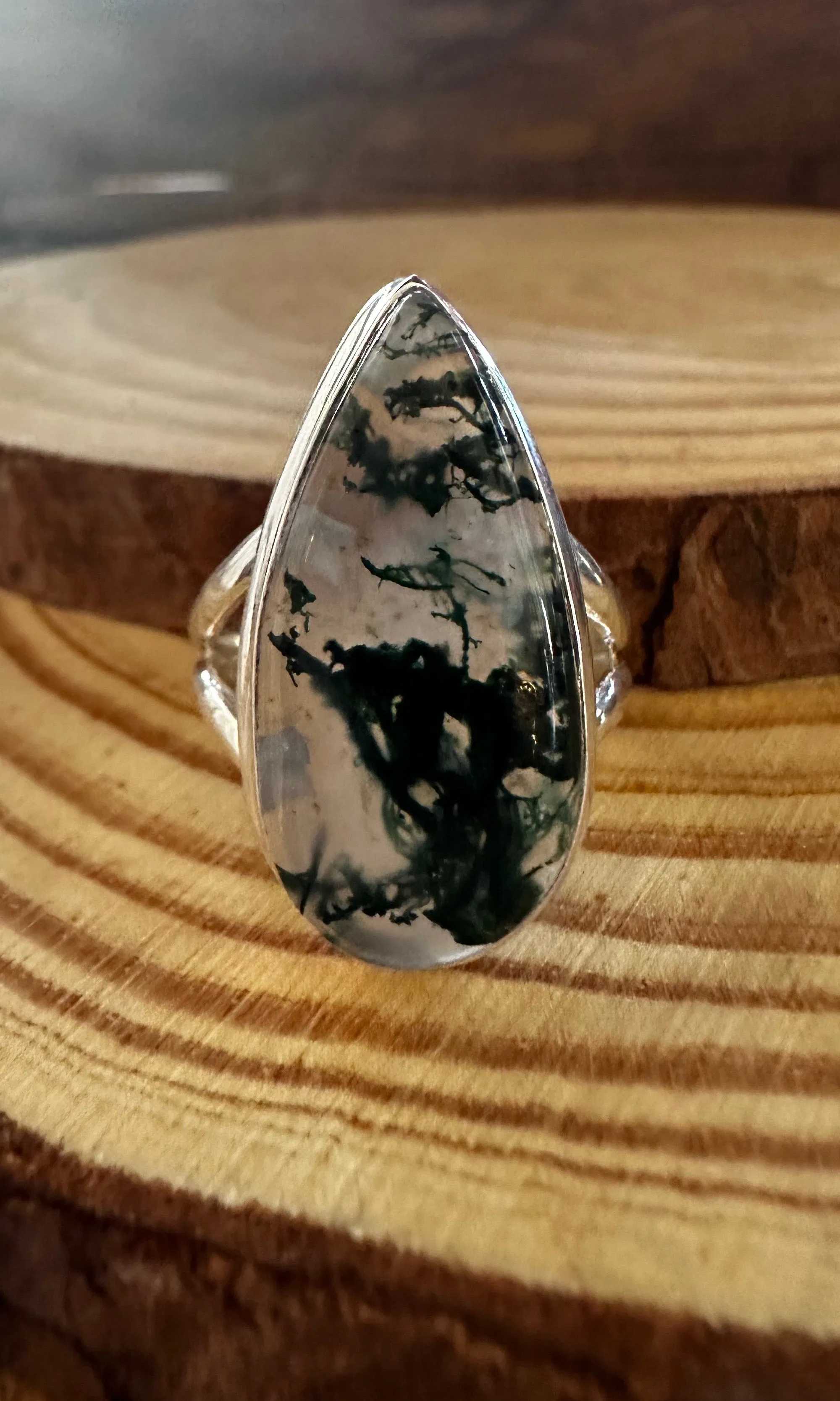 MOSS AGATE and Silver Ring Size 7