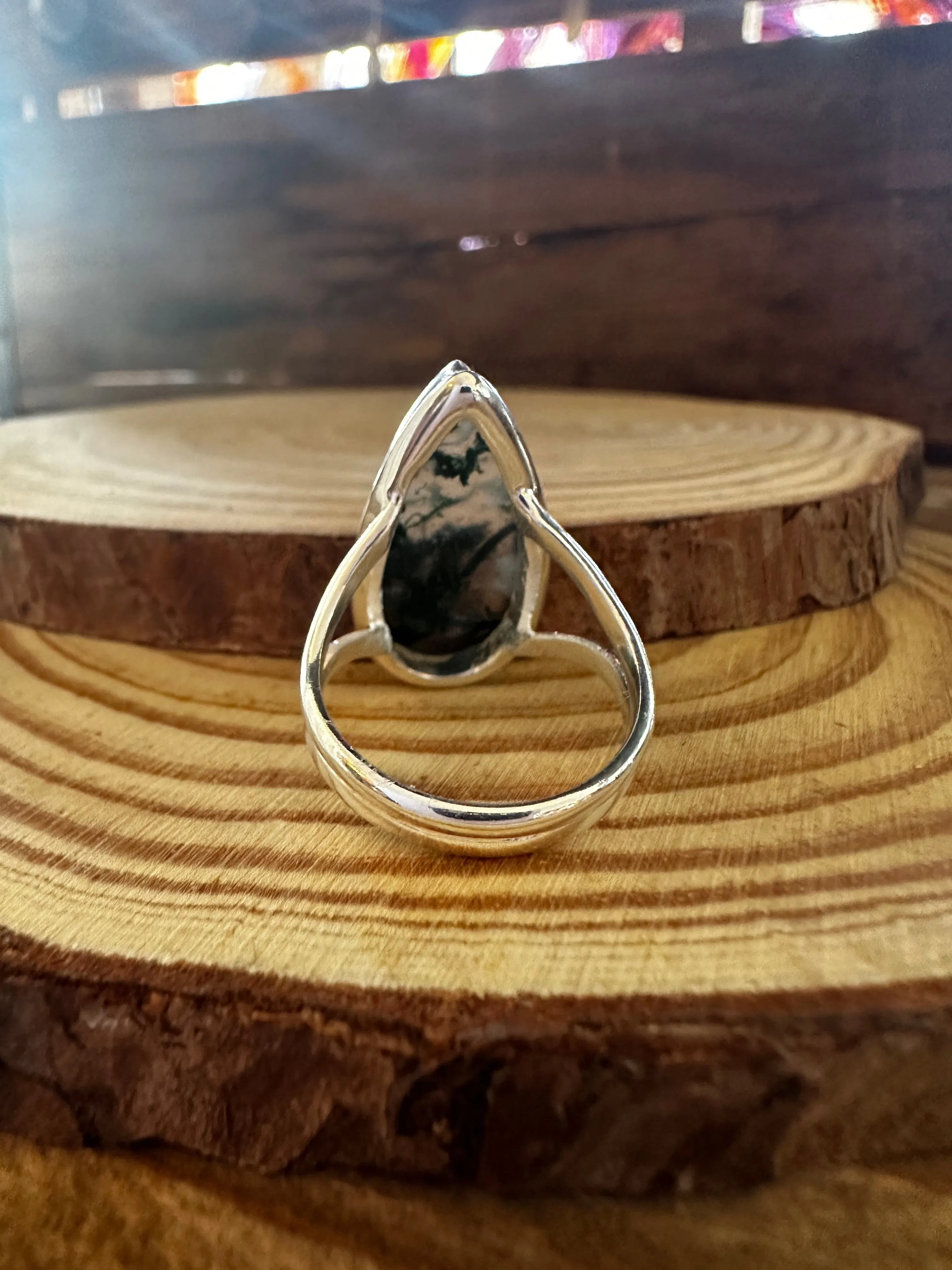 MOSS AGATE and Silver Ring Size 7