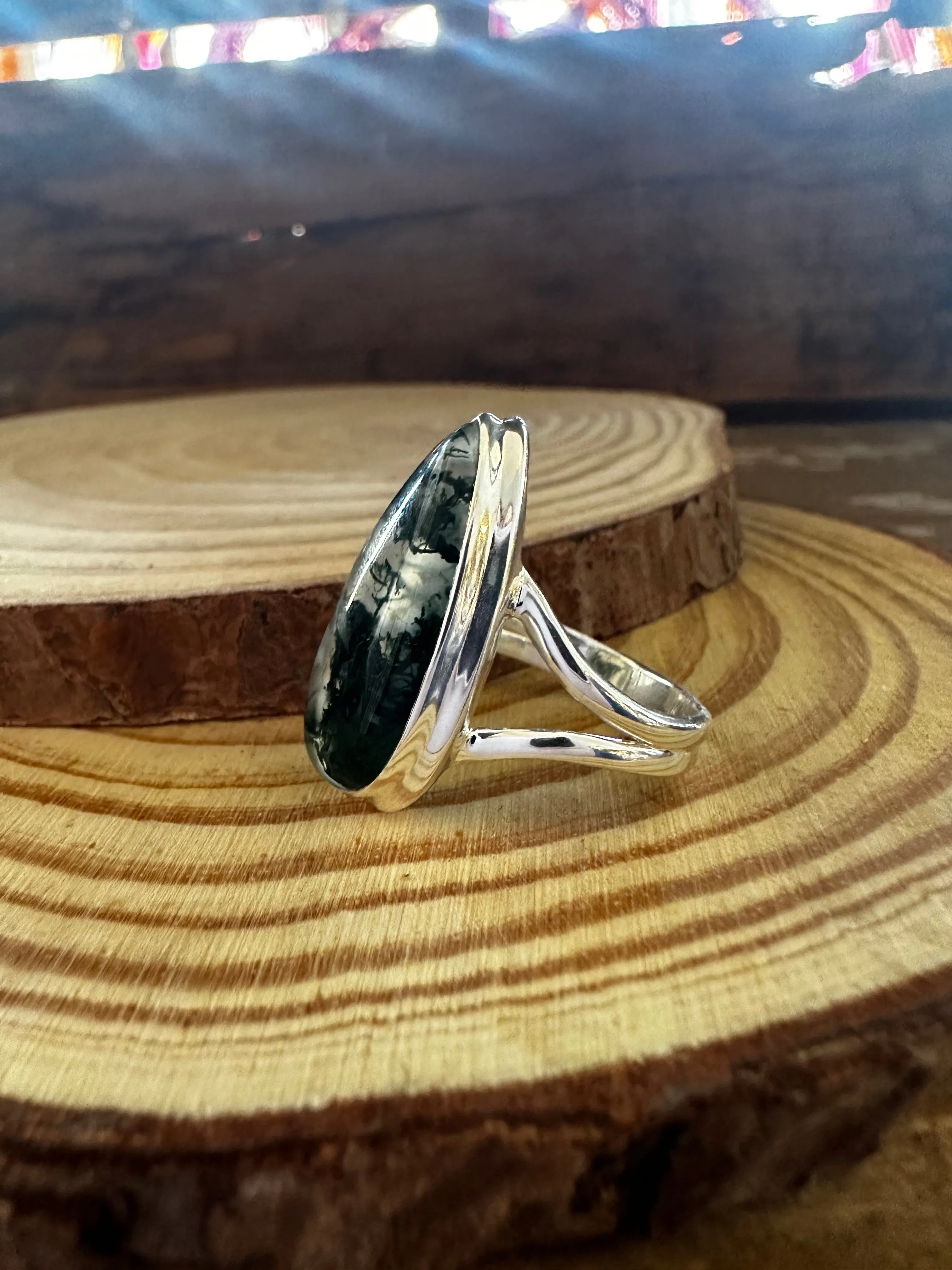 MOSS AGATE and Silver Ring Size 7