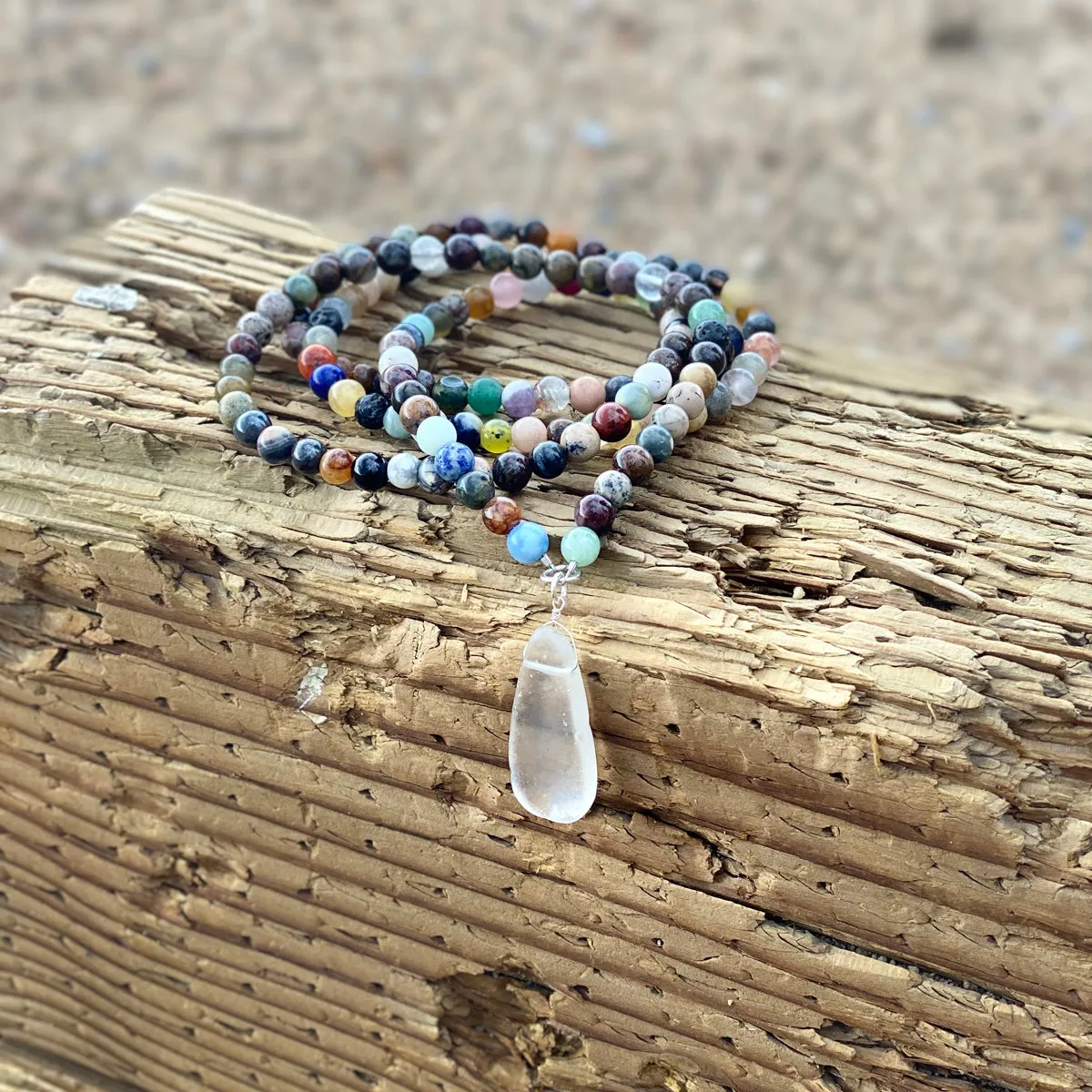 Mother Earth Healing Crystals Mindfulness Necklace with Sea Glass