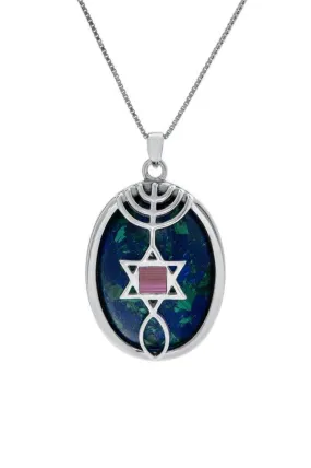 Nano Sim NT Oval Convex Silver Pendant - The Messianic symbol Studded with Crizocola Stone