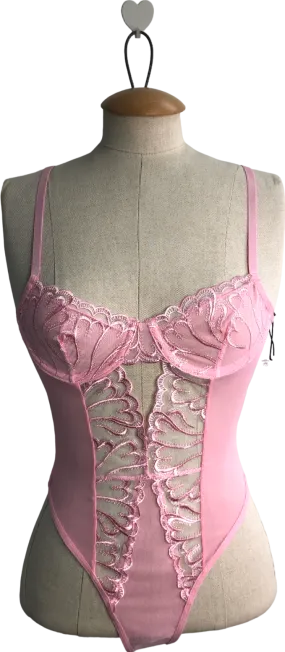 Nasty Gal Pink Heart Embroidered Underwire Lingerie Bodysuit UK 8