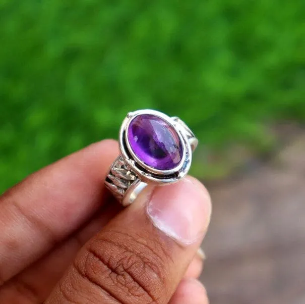 Natural Amethyst Gemstone 925 Sterling Silver Handmade Designer Ring