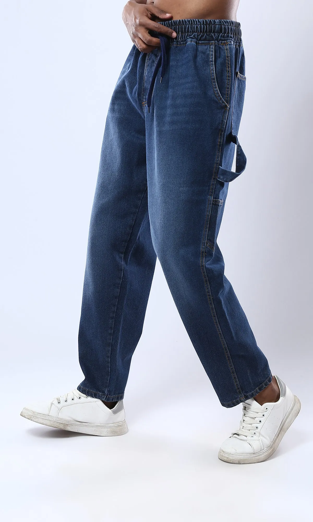 O174039 Standard Blue Casual Balloon Jeans With Drawstring