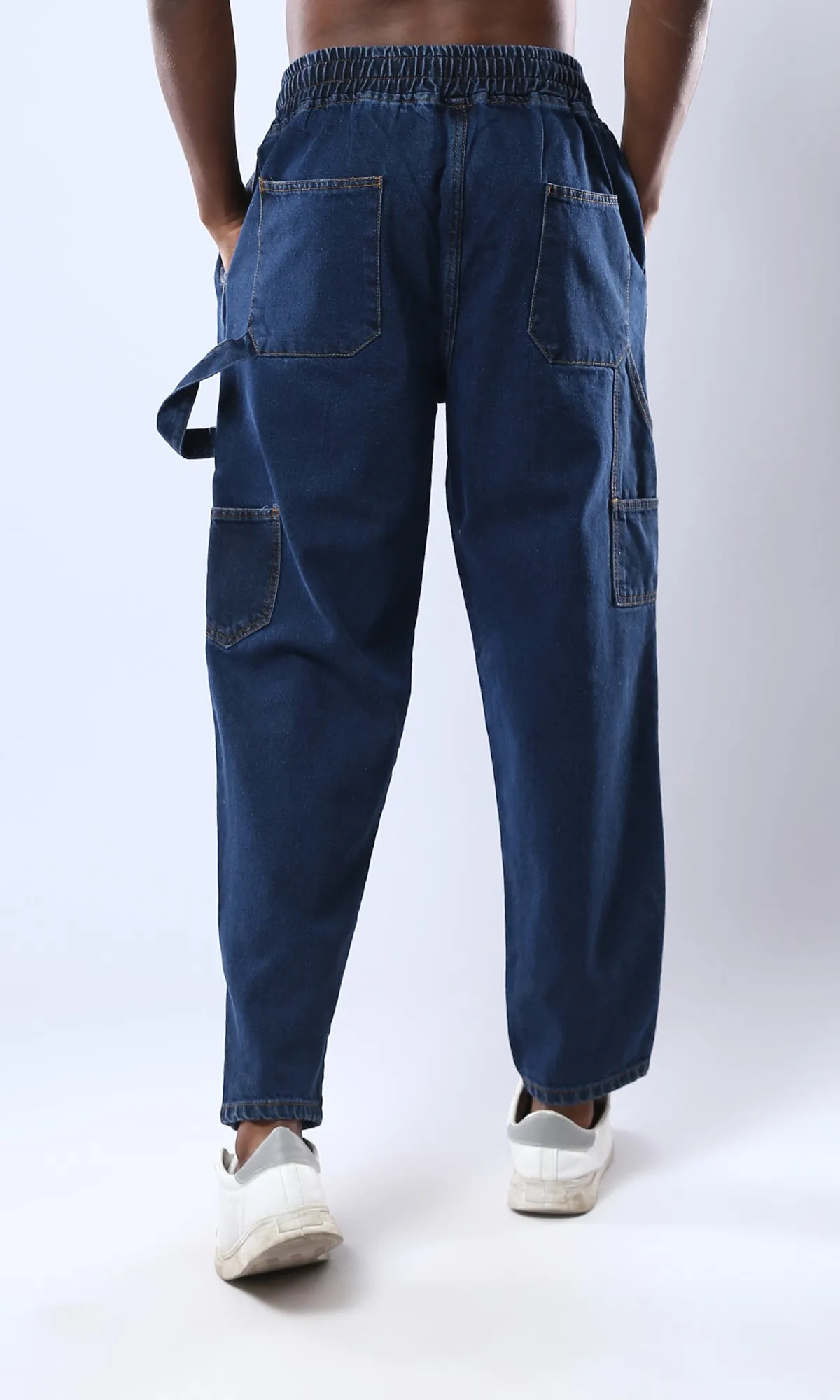 O174039 Standard Blue Casual Balloon Jeans With Drawstring