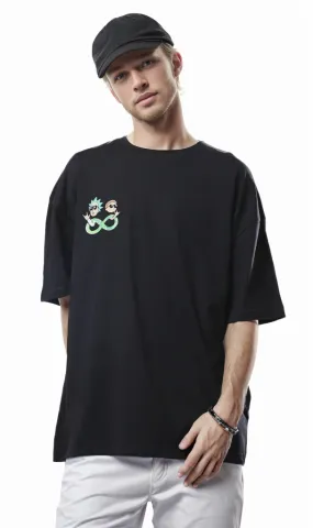 O178402 Black Printed Rick And Morty Relaxed Fit Tee