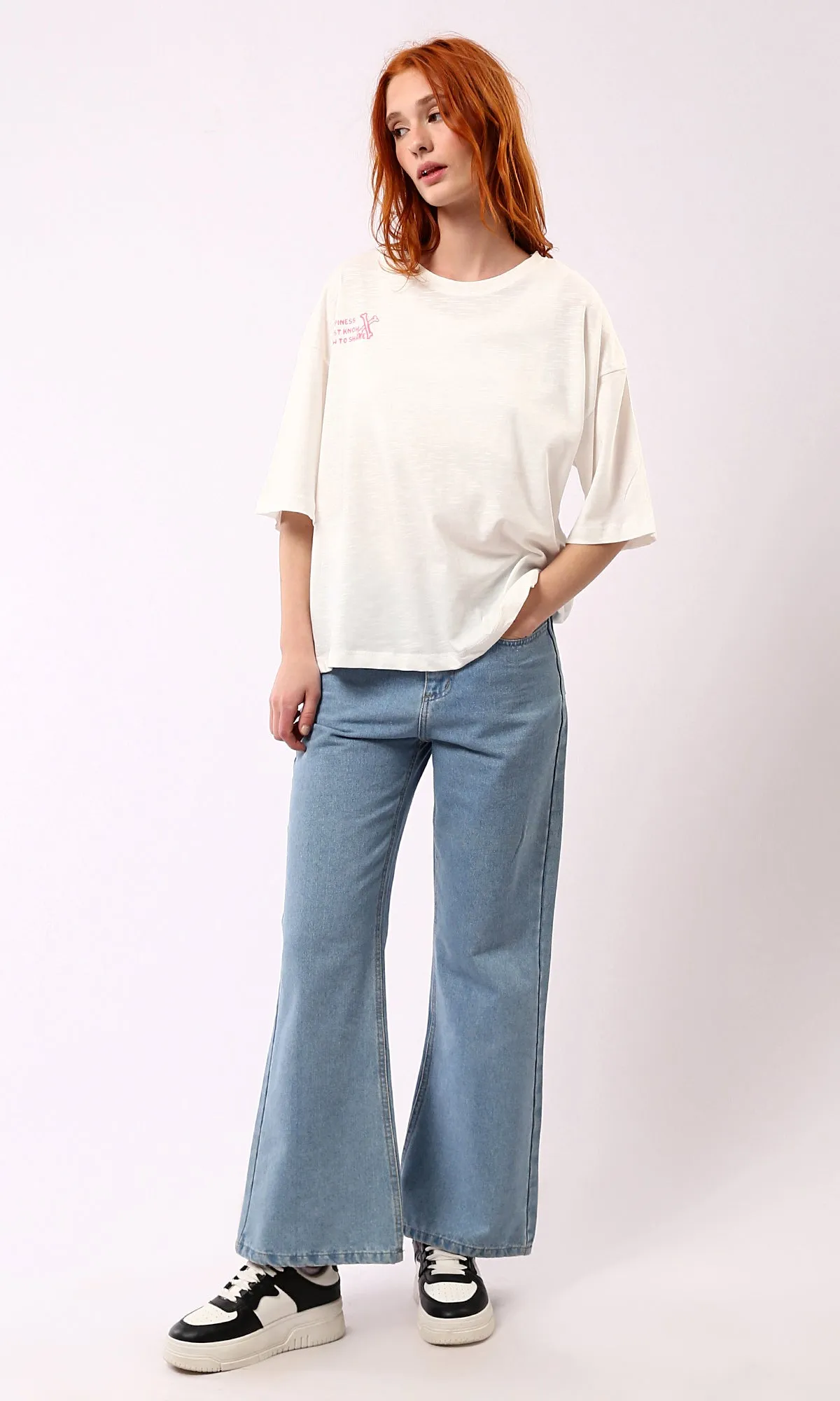 O181666 Off-White Elbow Sleeves Relaxed Fit Summer Tee