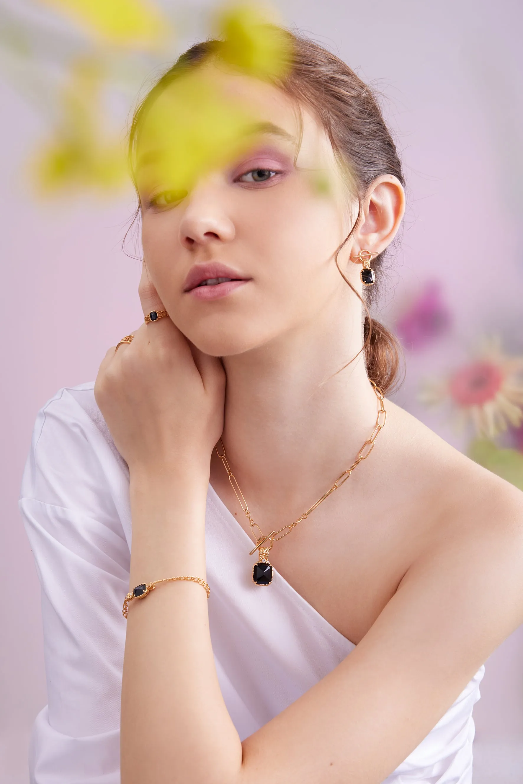 Obsidian Gold Ring - Chrysanthemum