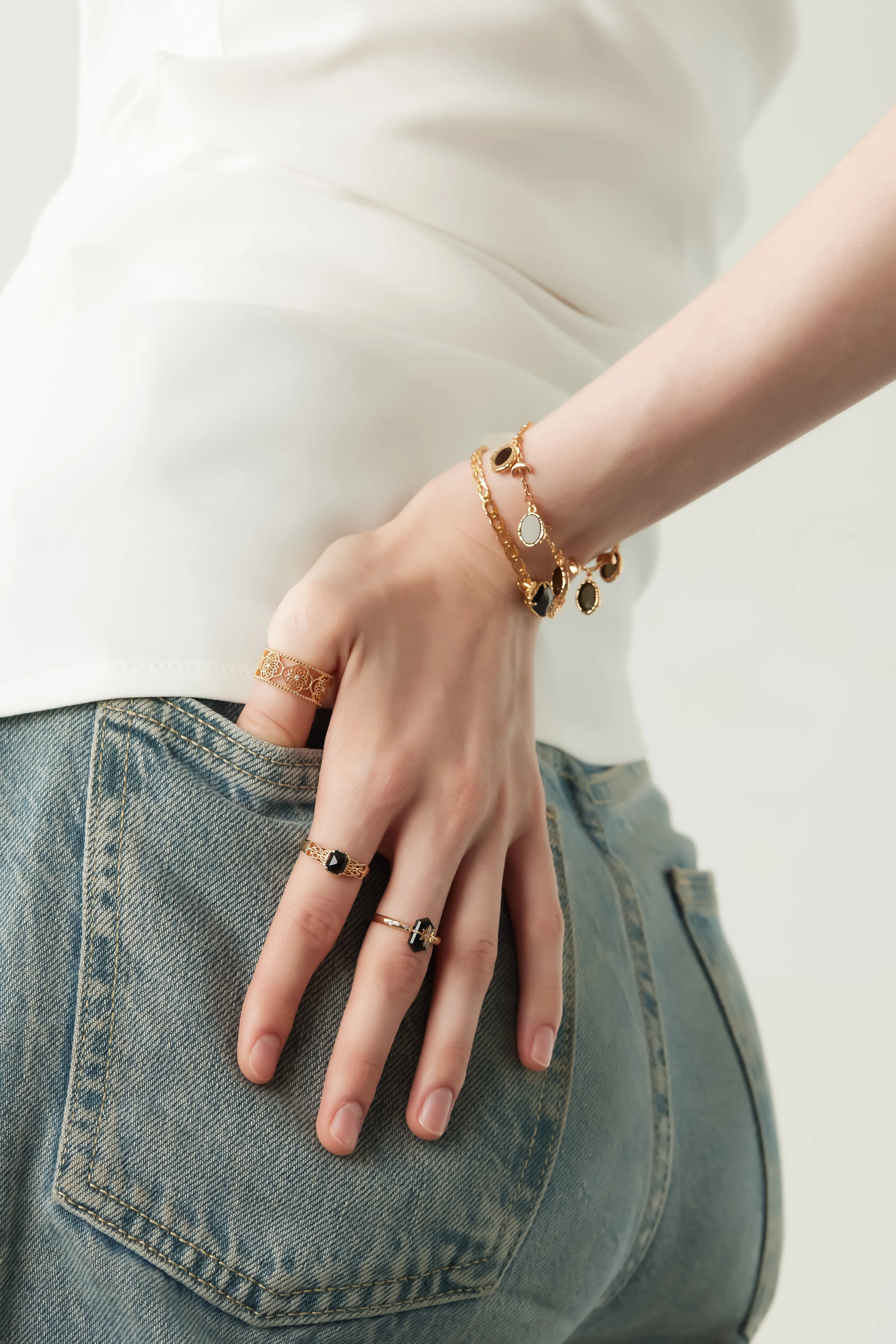 Obsidian Gold Ring - Chrysanthemum