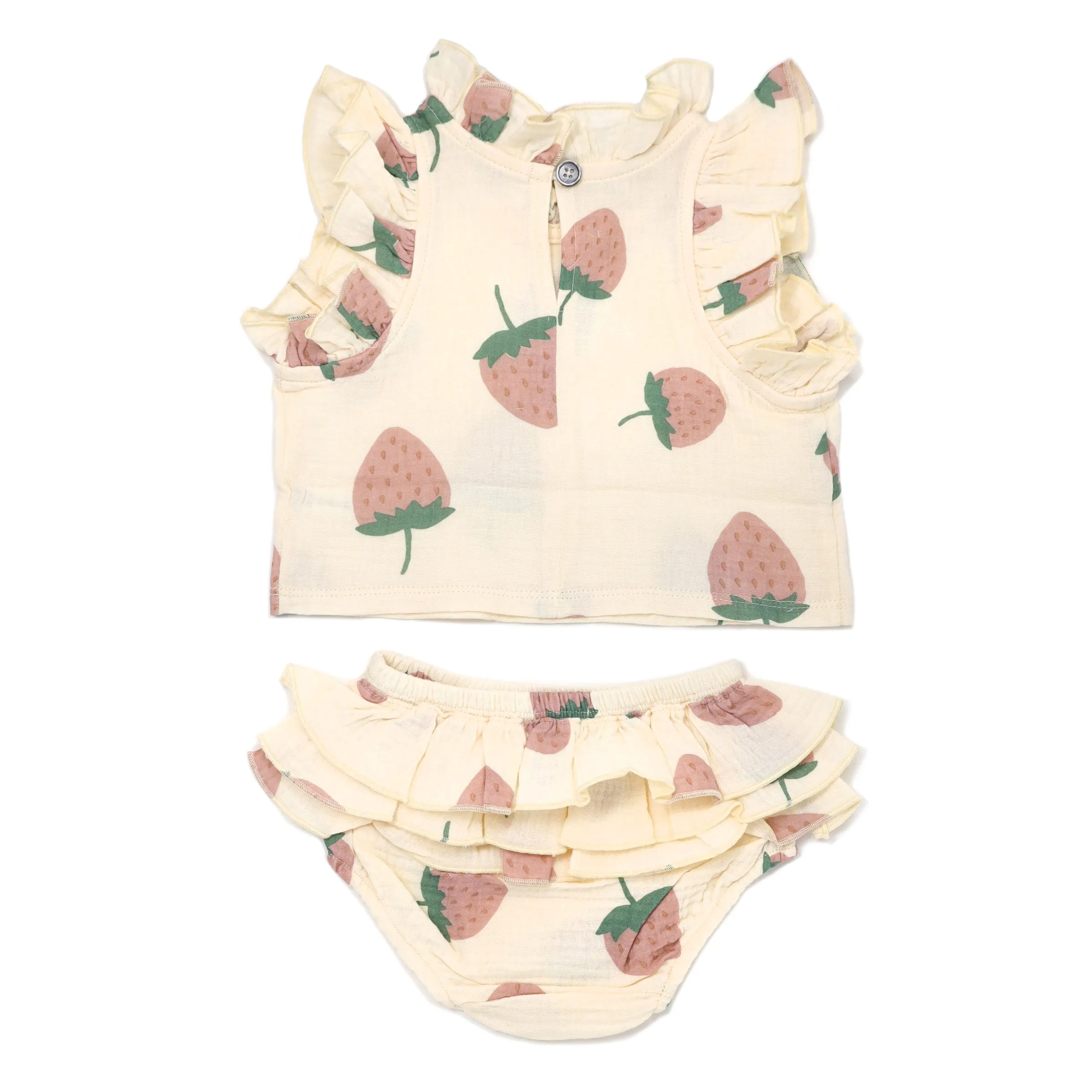 oh baby! Gauze Lola Top & Tushie Set - Strawberries Print - Natural