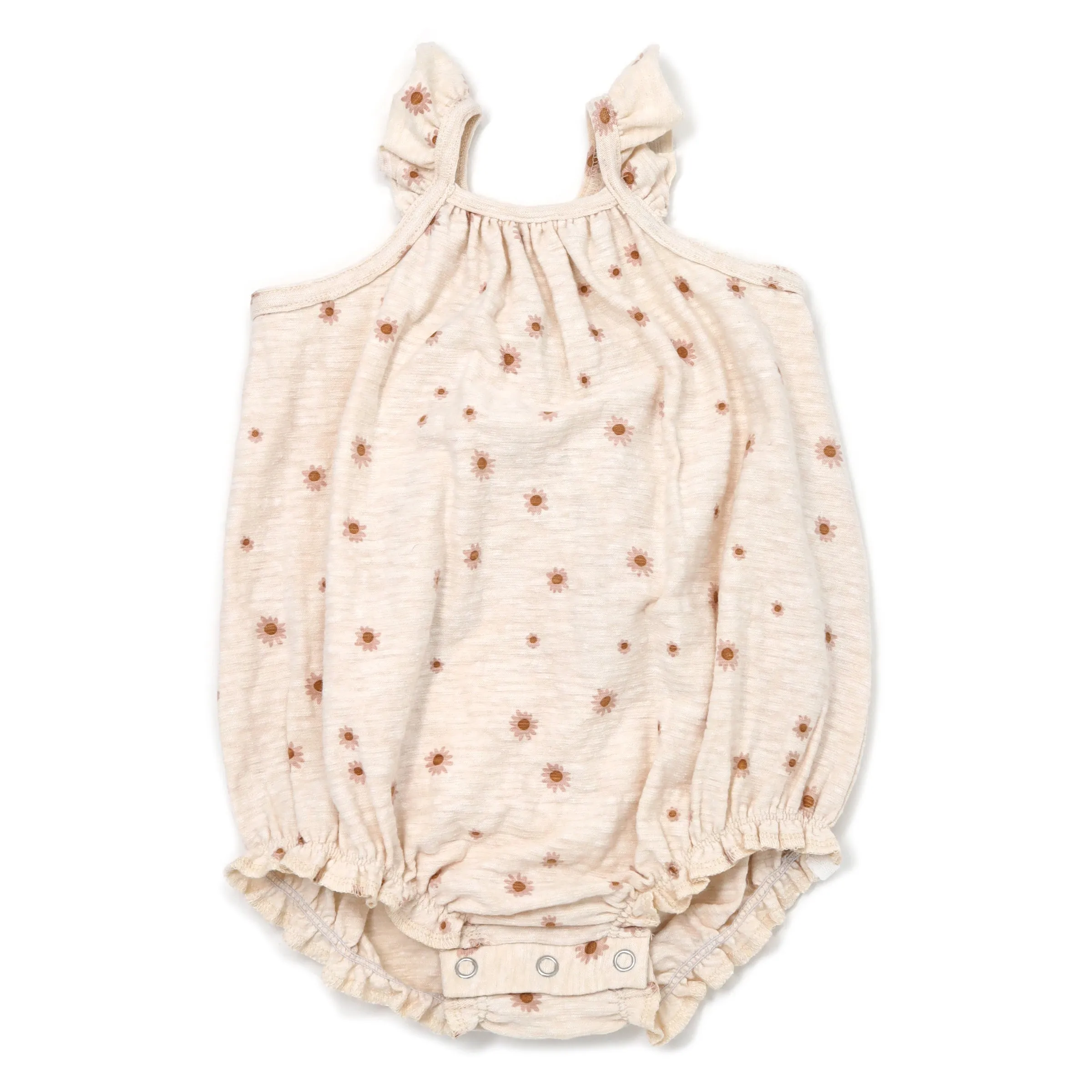 oh baby! Ruffle Strap Slub Bubble - Mini Daisies - Sand Heather