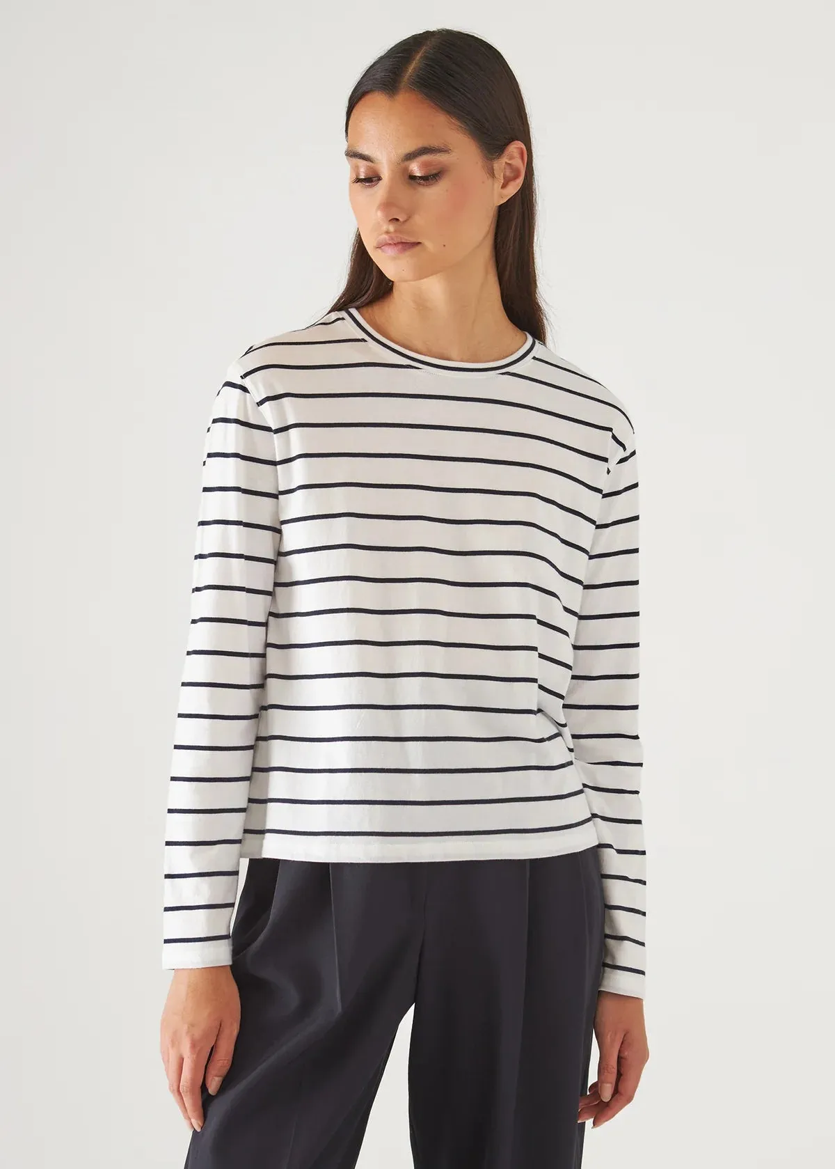 ORGANIC COTTON STRIPE BOYFRIEND CREW LONG SLEEVE - PATRICK ASSARAF