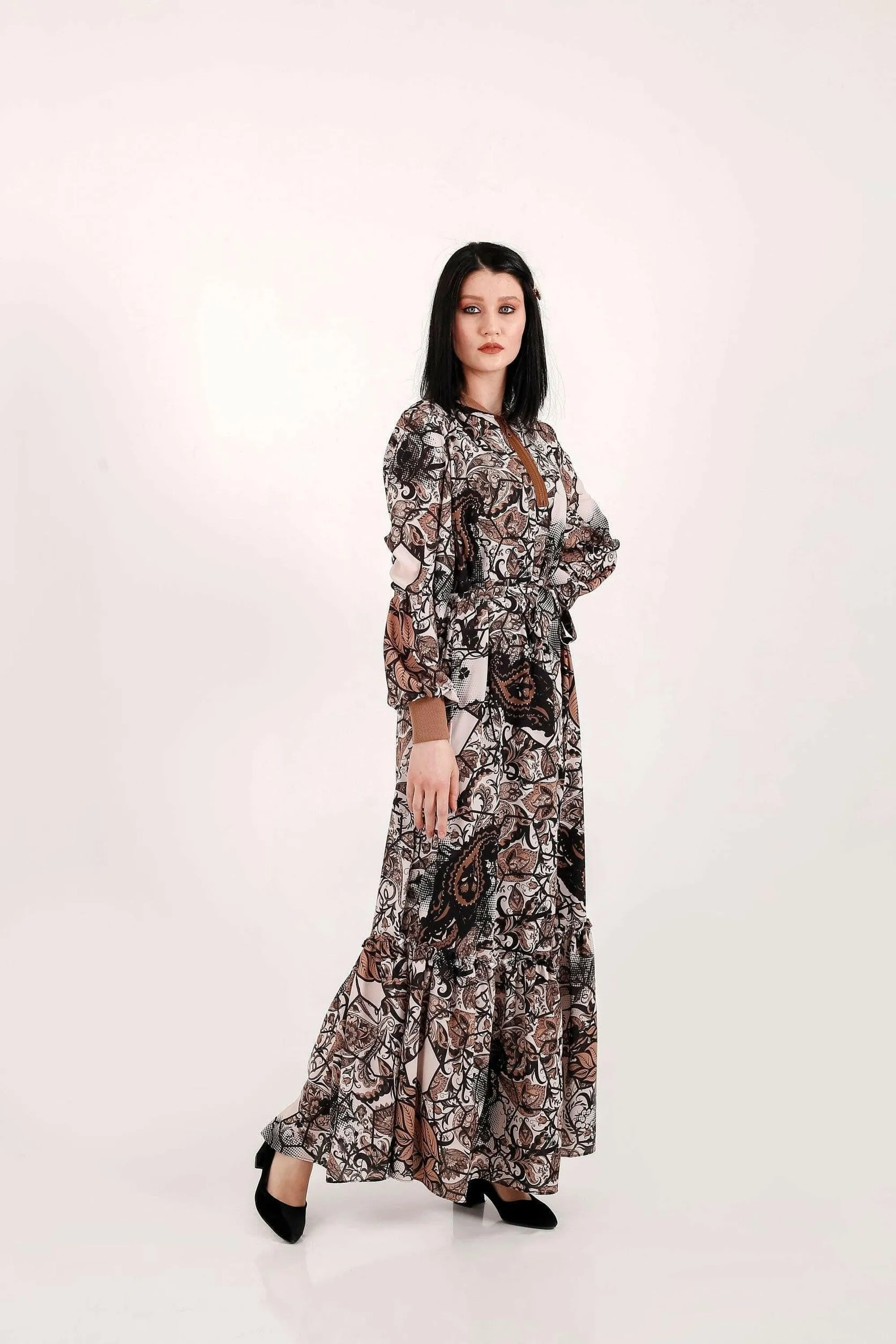 Paisley Maxi Dress with Long Sleeves