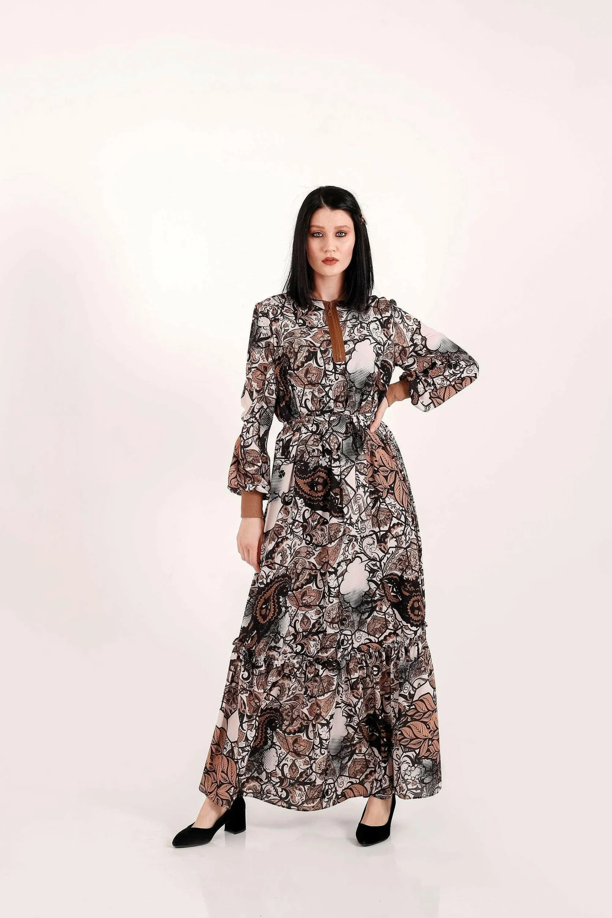 Paisley Maxi Dress with Long Sleeves