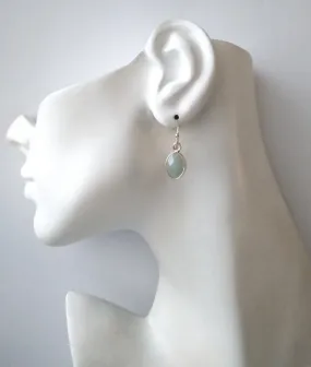 Pale Green Jade Single Gem Drop Earrings