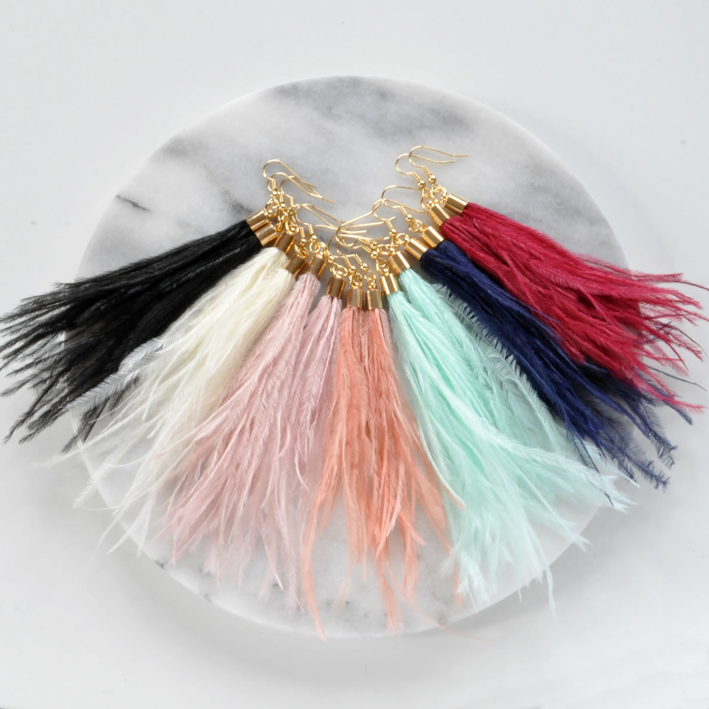 Pale Pink Ostrich Feather Earrings