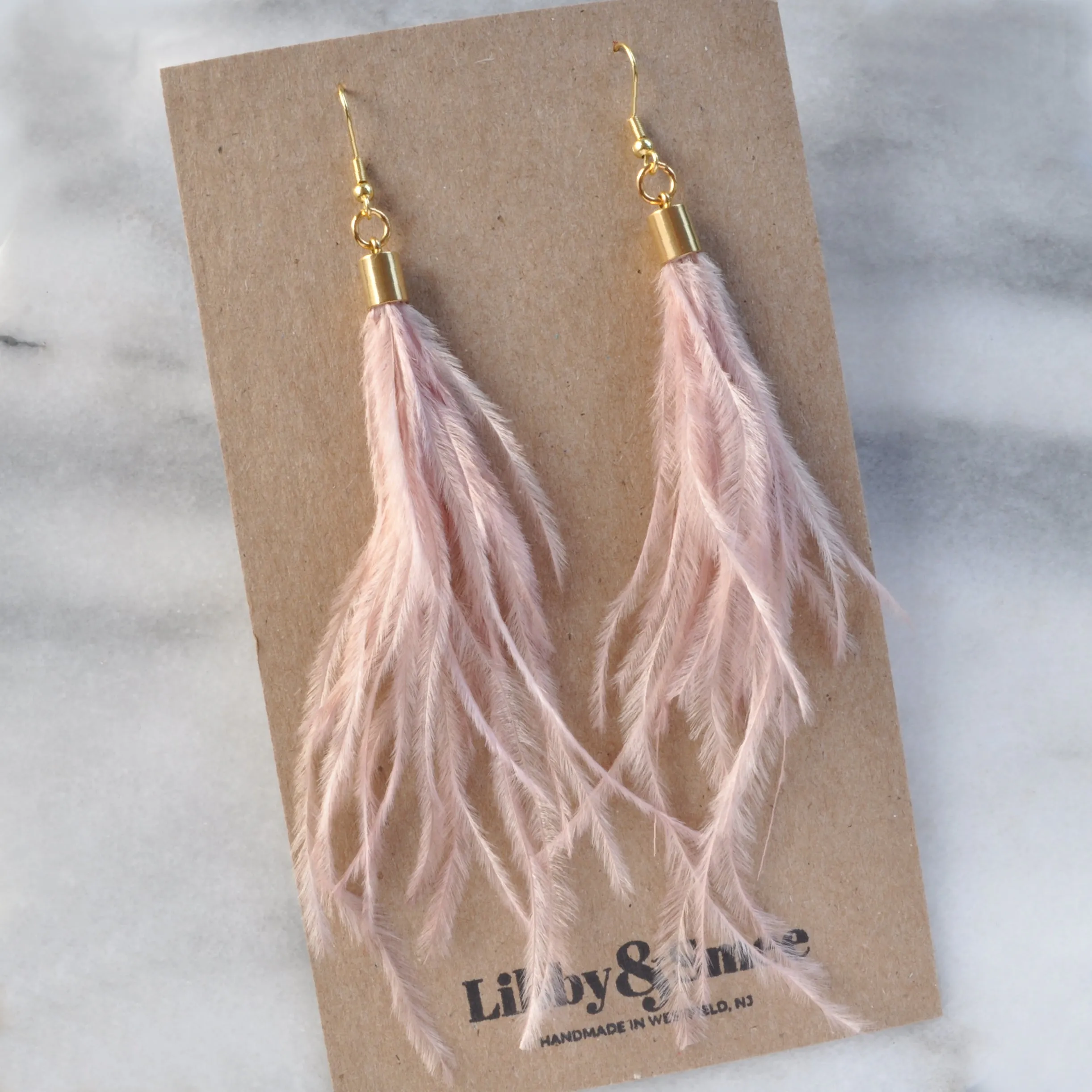 Pale Pink Ostrich Feather Earrings