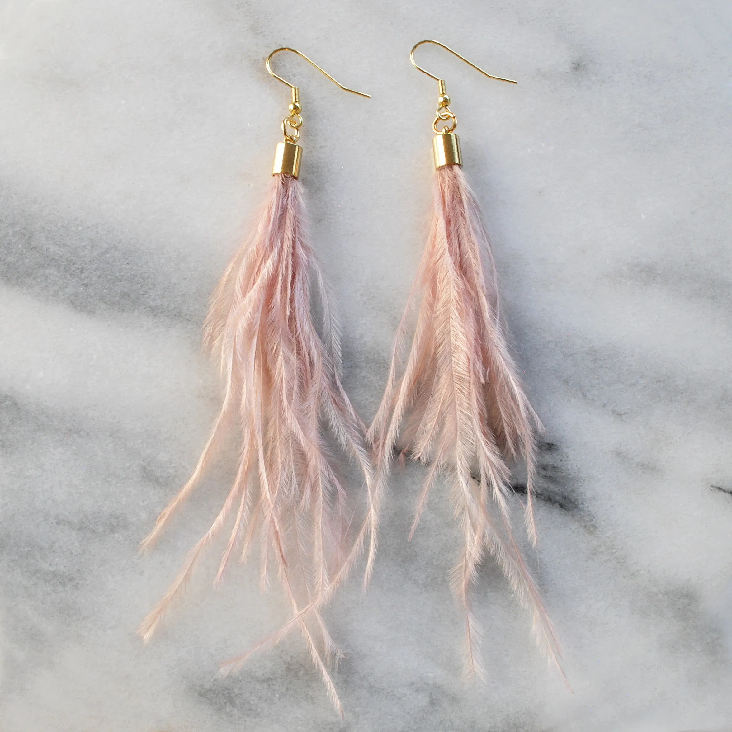 Pale Pink Ostrich Feather Earrings