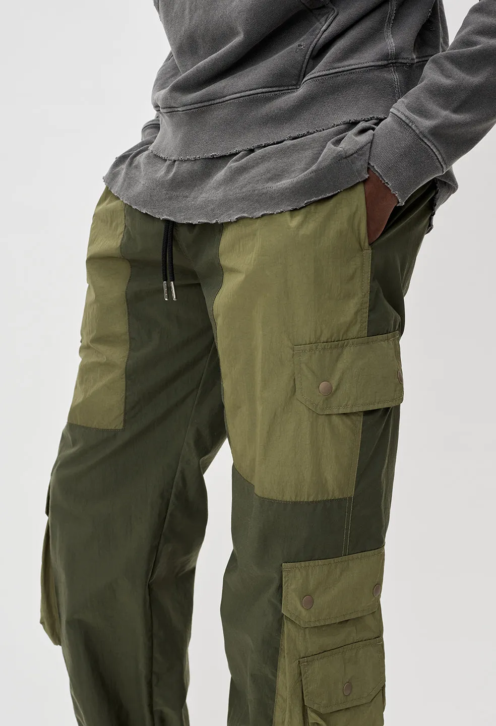 Paneled Nylon Cargo Pants / Olive