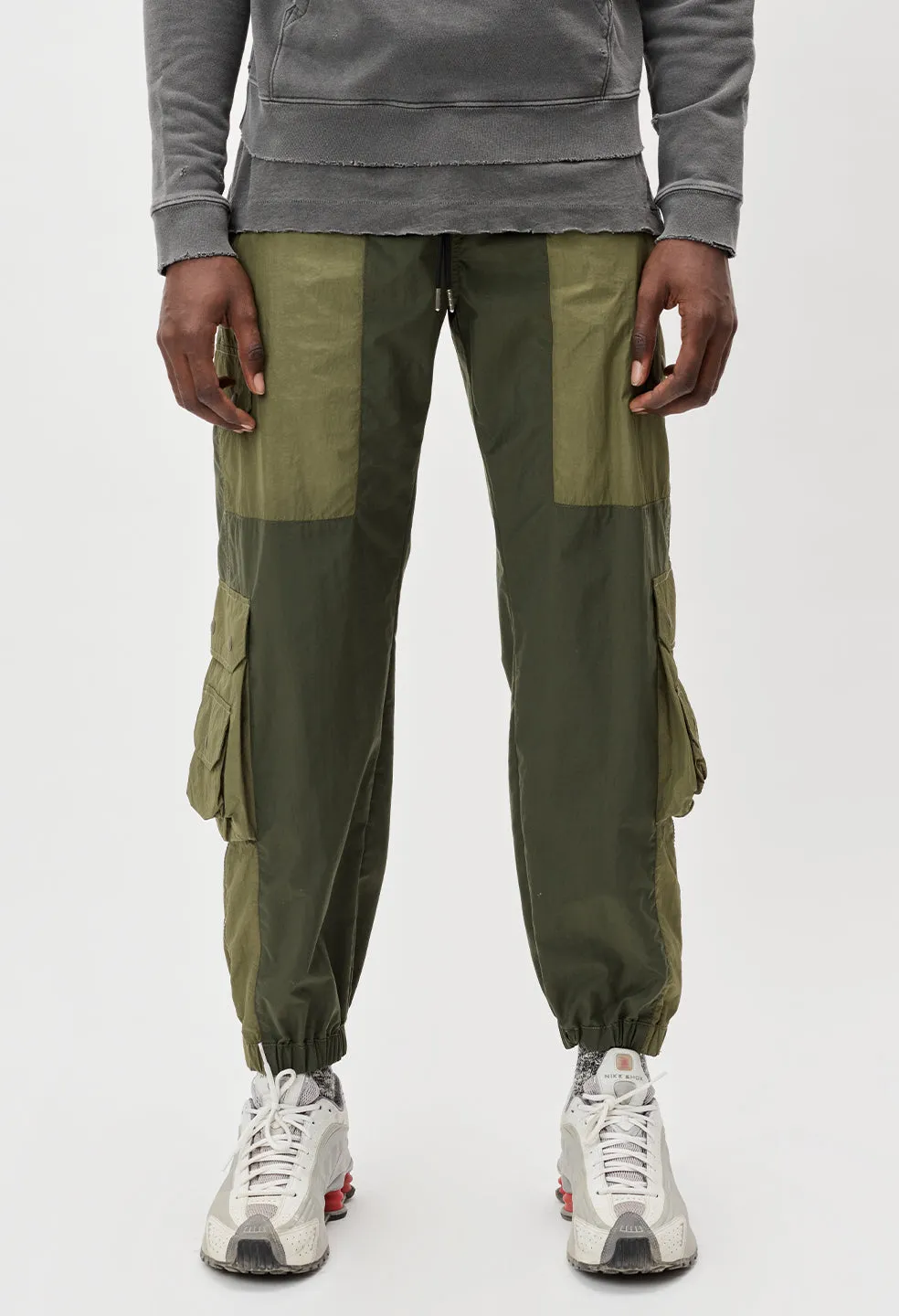 Paneled Nylon Cargo Pants / Olive