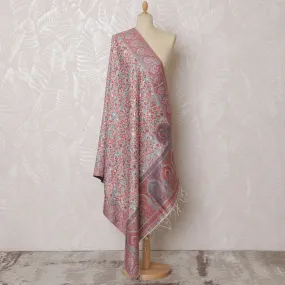 Pastel Pink and Gray Silk Jacquard Dupatta with Floral and Paisley Design – 235 X 95 Cms, India-D20314