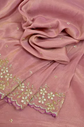 Peach Pink Color Georgette Tissue Saree with Stone and Gota Patti Embroidery