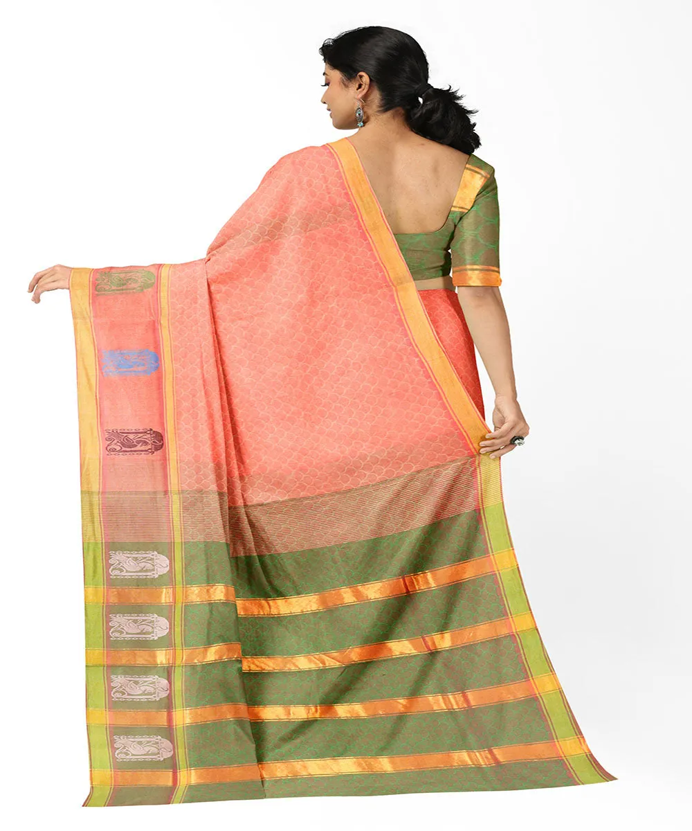 Peach plain butta handwoven rajahmundry cotton saree