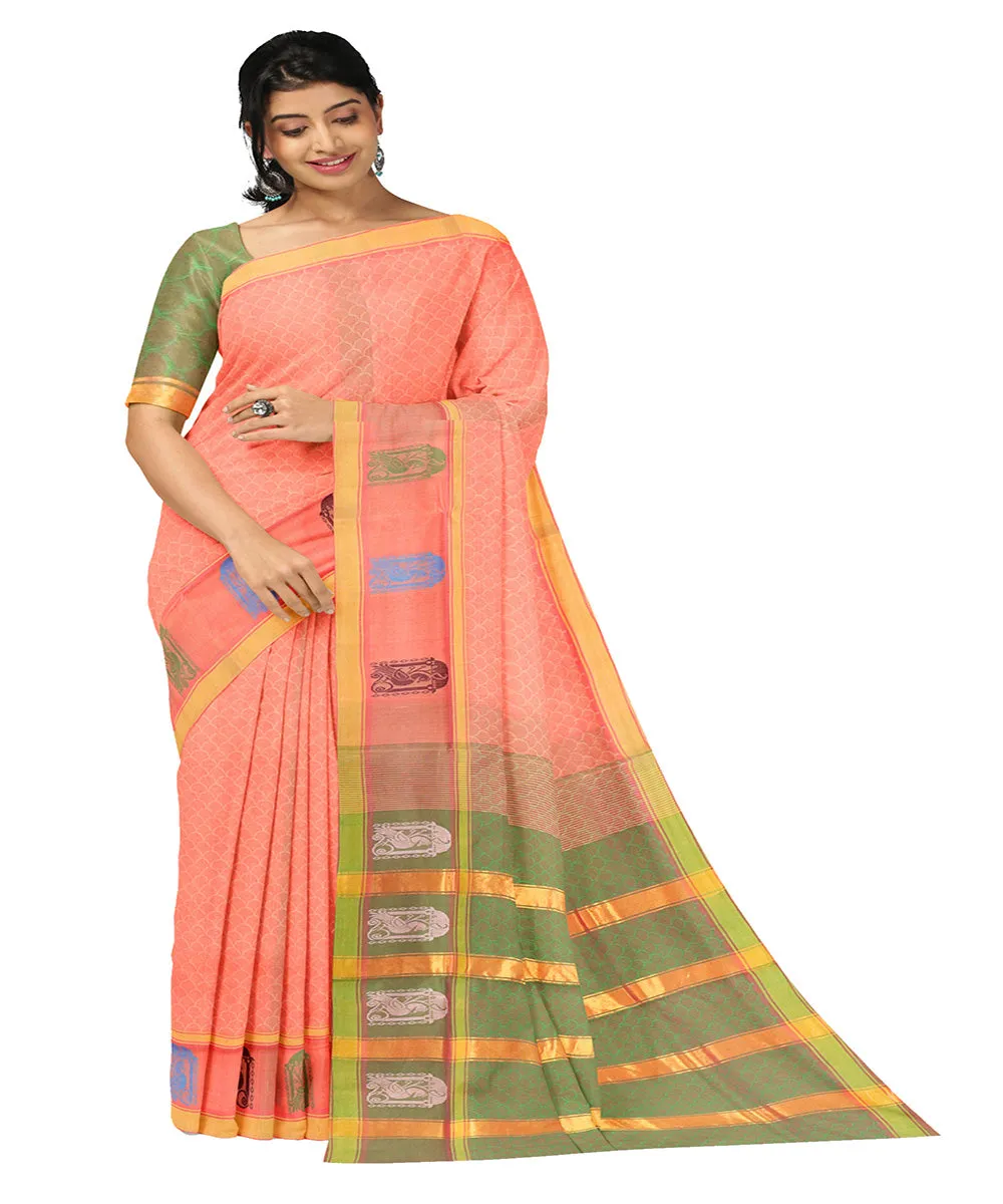 Peach plain butta handwoven rajahmundry cotton saree