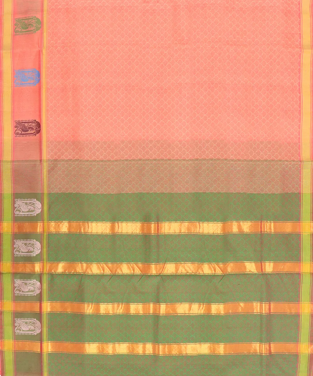 Peach plain butta handwoven rajahmundry cotton saree