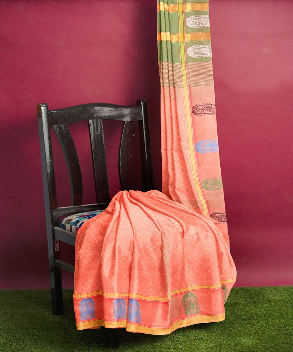 Peach plain butta handwoven rajahmundry cotton saree