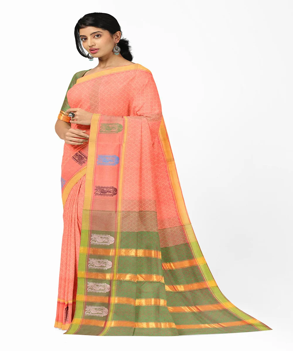 Peach plain butta handwoven rajahmundry cotton saree