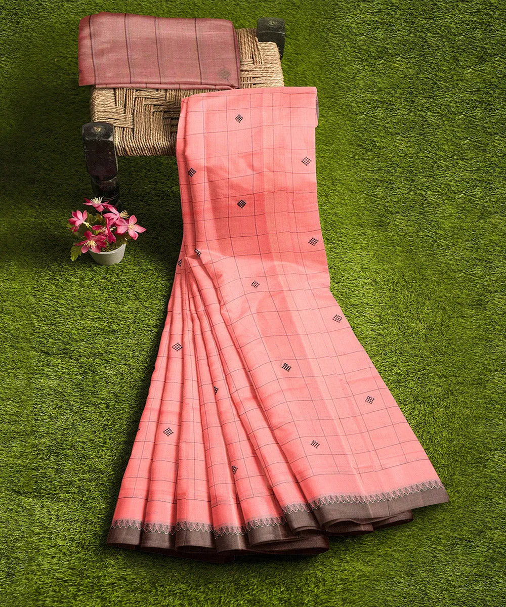 Pink checks butta handwoven rajahmundry cotton saree