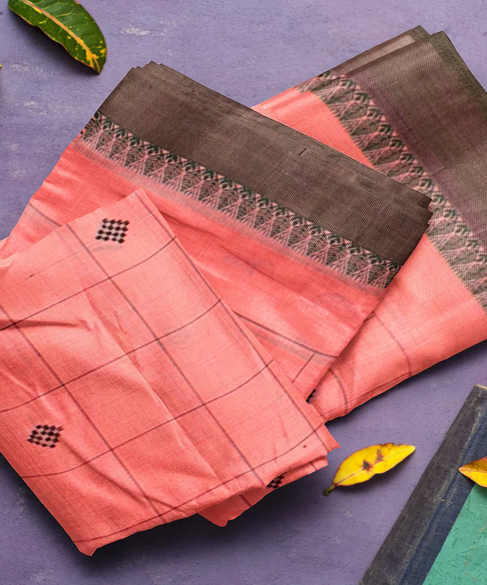 Pink checks butta handwoven rajahmundry cotton saree