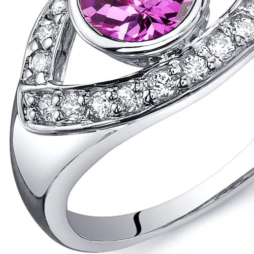 Pink Sapphire Round Cut Sterling Silver Ring Size 8