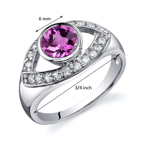 Pink Sapphire Round Cut Sterling Silver Ring Size 8