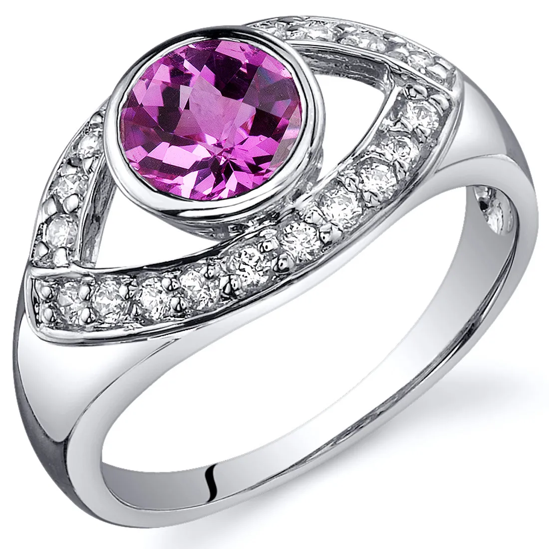 Pink Sapphire Round Cut Sterling Silver Ring Size 8