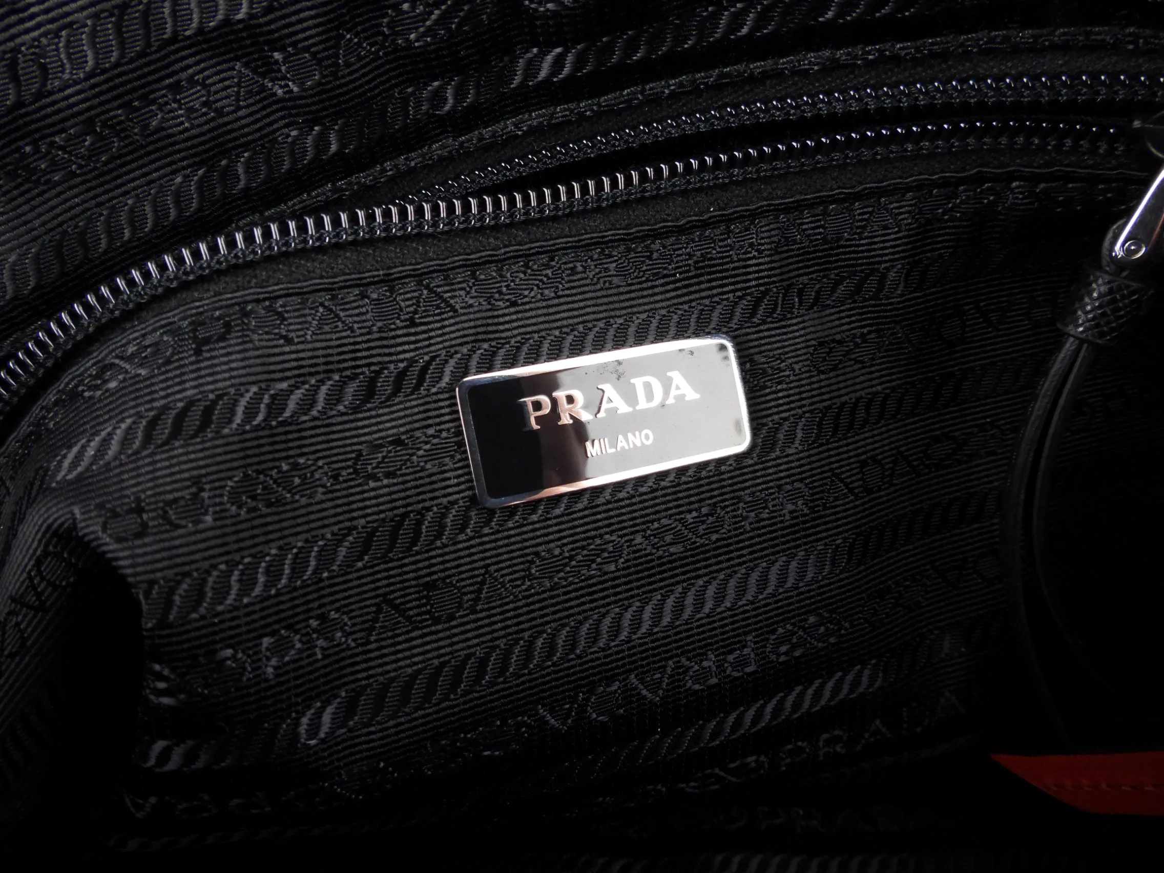 Prada Cherry Red Tessuto Nylon New Vela Studded Shoulder Bag