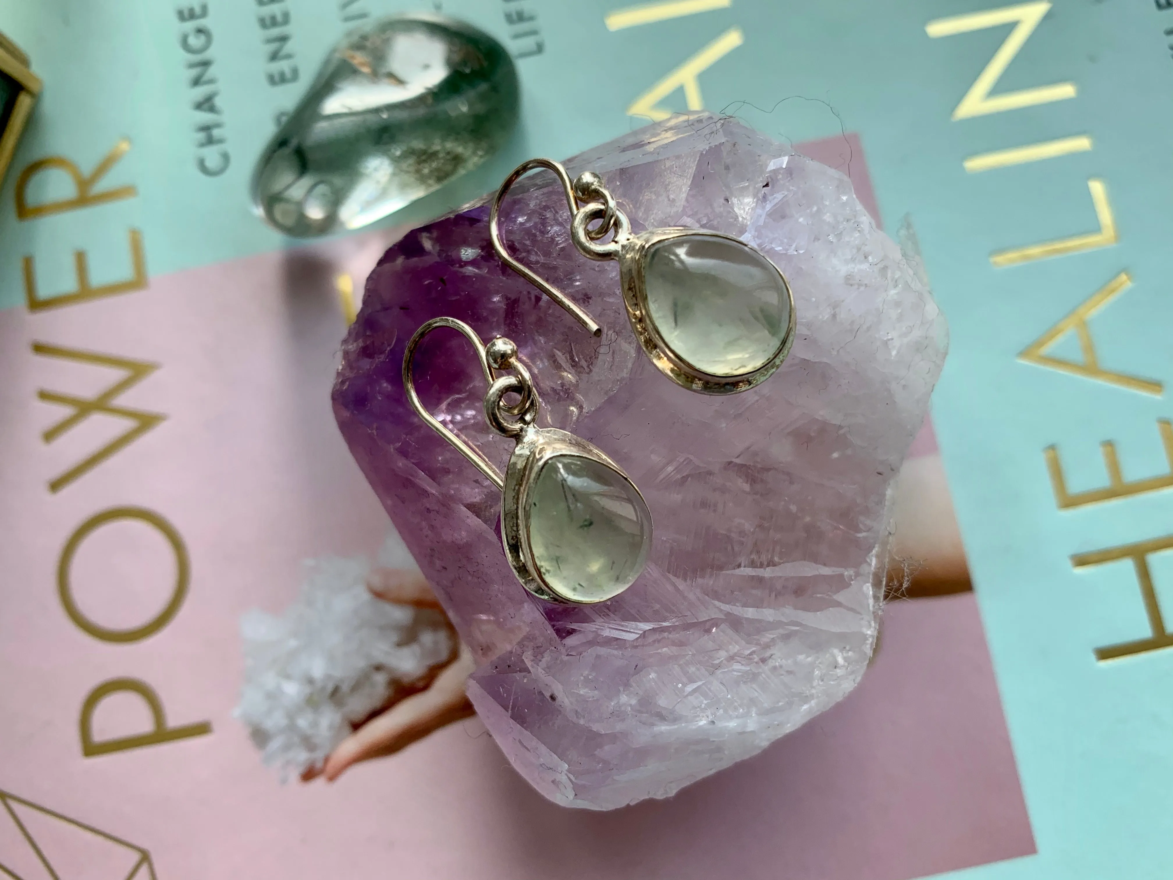 Prehnite Oval Ari Earrings - Teardrop