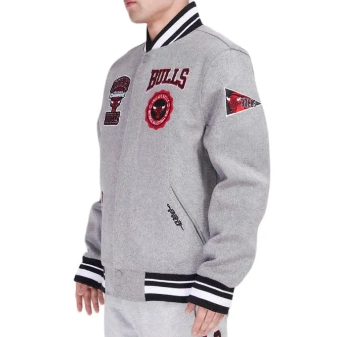 Pro Standard Chicago Bulls Crest Emblem Wool Varsity Jacket (H. Gray/Red)